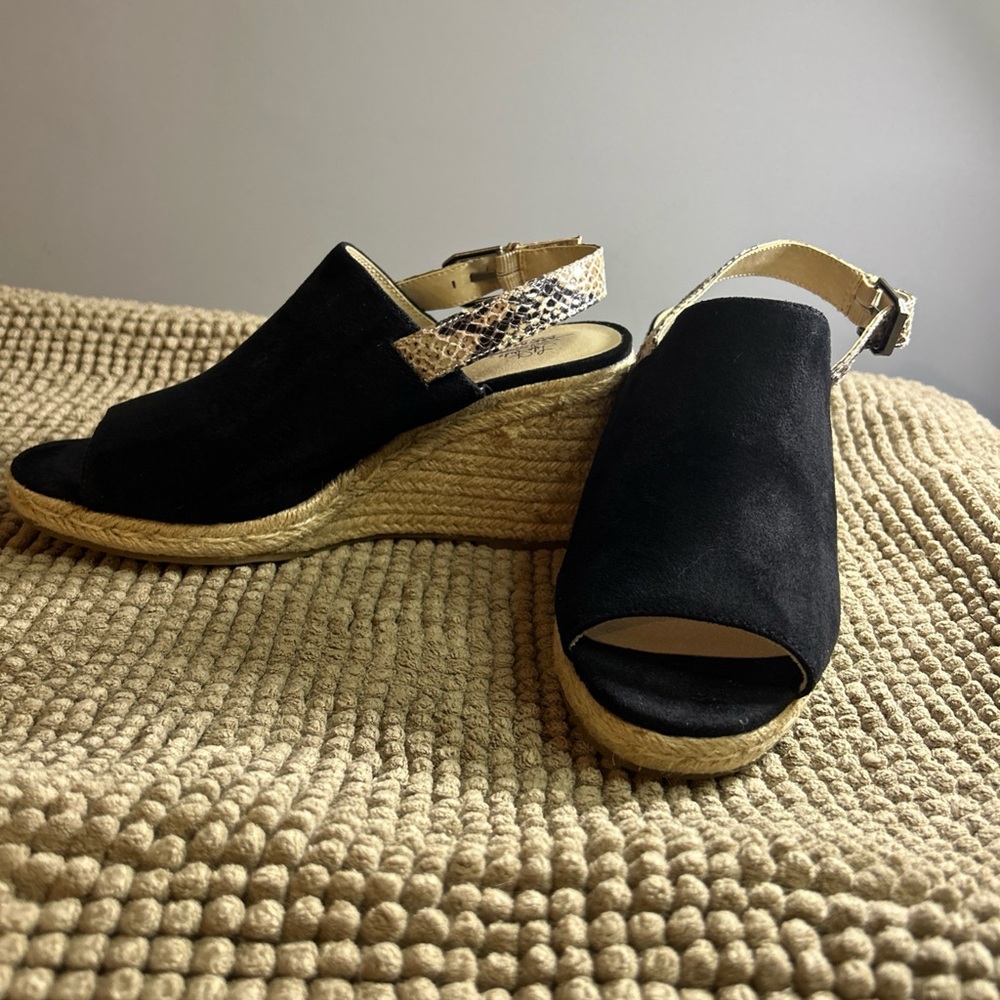 Stride Rite Black Wedges with Snakeskin Accent